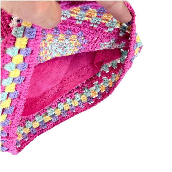 Design History Crochet Shorts Women's L Pink Granny Square Lined Festival Boho - Picture 3 of 11